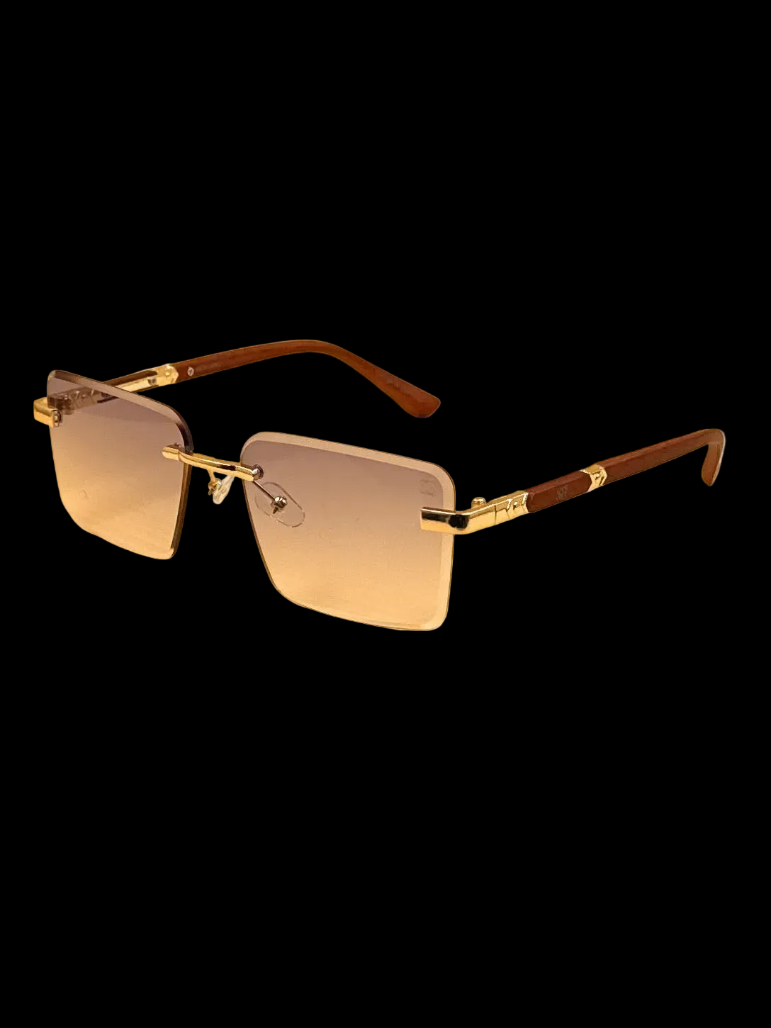 SQUARO Rimless Rectangular Photochromic Sunglasses – Gold Metal & Wood Frame | UV400 Gradient Lenses | 59mm  SQ20261581