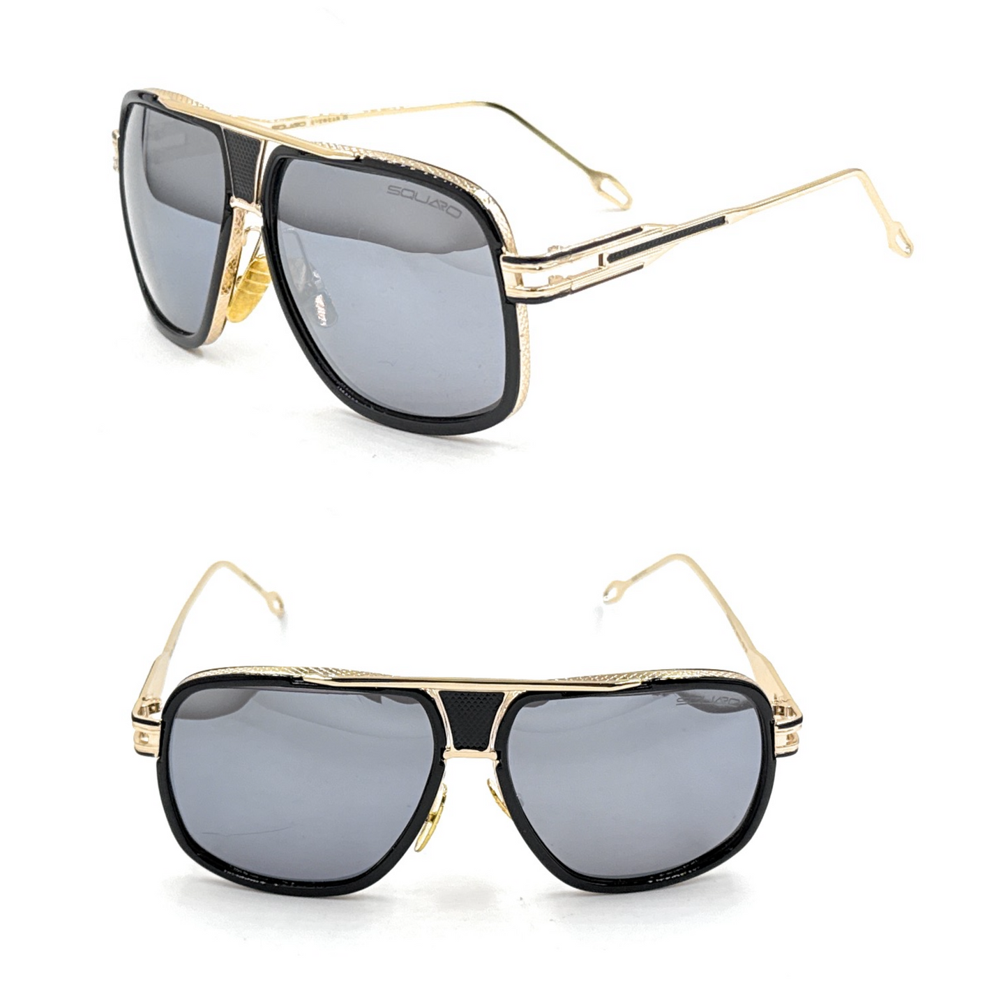 Squaro Plaid Accent Oversized Square Sunglasses –Black Frame with gold Gradient gray Lenses  Over size SQ20251571