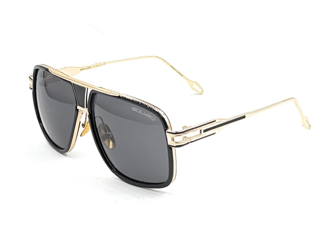 Squaro Plaid Accent Oversized Square Sunglasses –Black Frame with gold Gradient gray Lenses  Over size SQ20251571