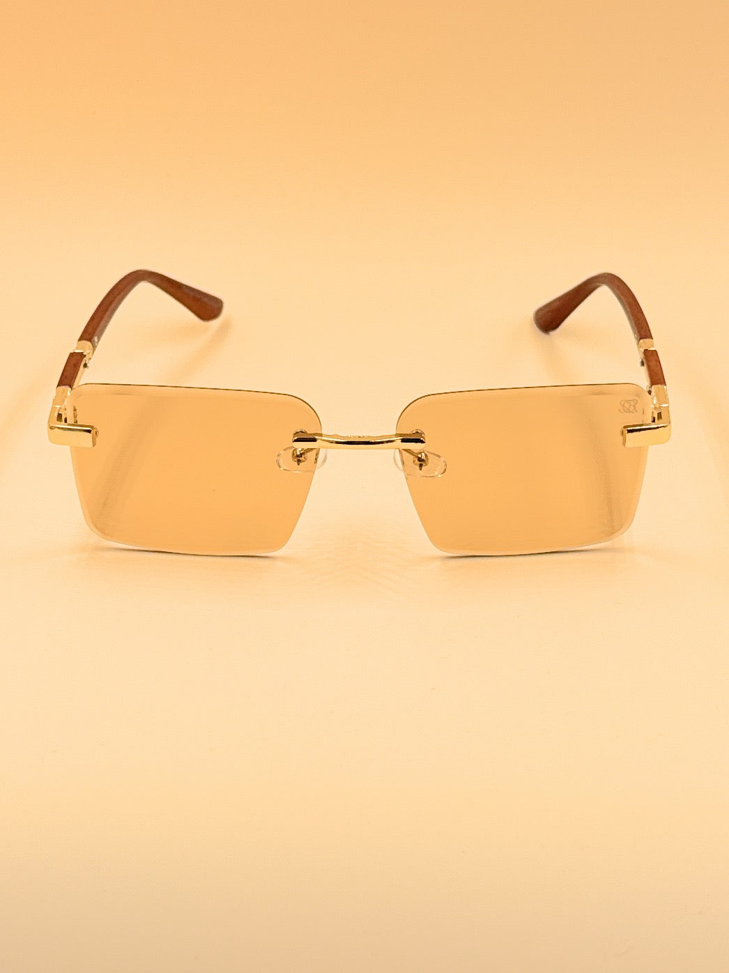 SQUARO Rimless Rectangular Photochromic Sunglasses – Gold Metal & Wood Frame | UV400 Gradient Lenses | 59mm  SQ20261581