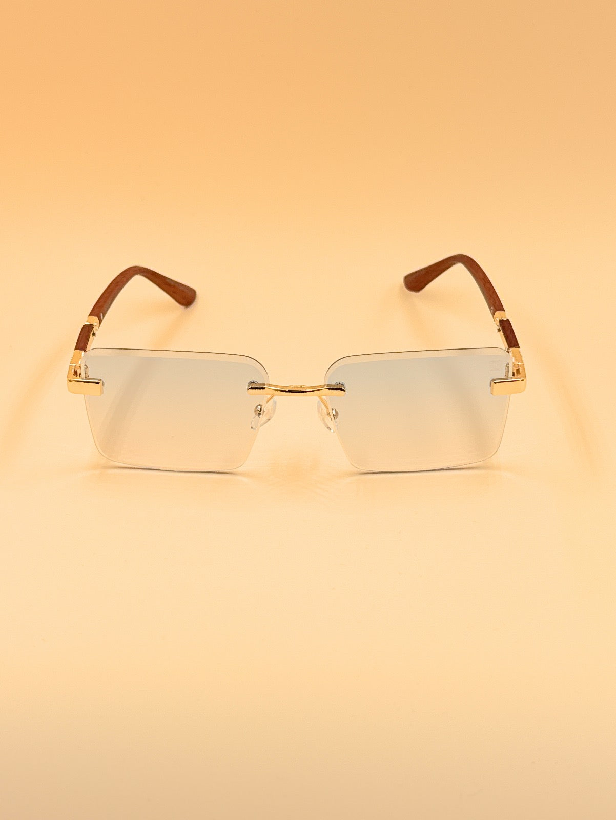 SQUARO Rimless Rectangular Photochromic Sunglasses – Gold Metal & Wood Frame | UV400 Gradient Lenses | 59mm  SQ20261581