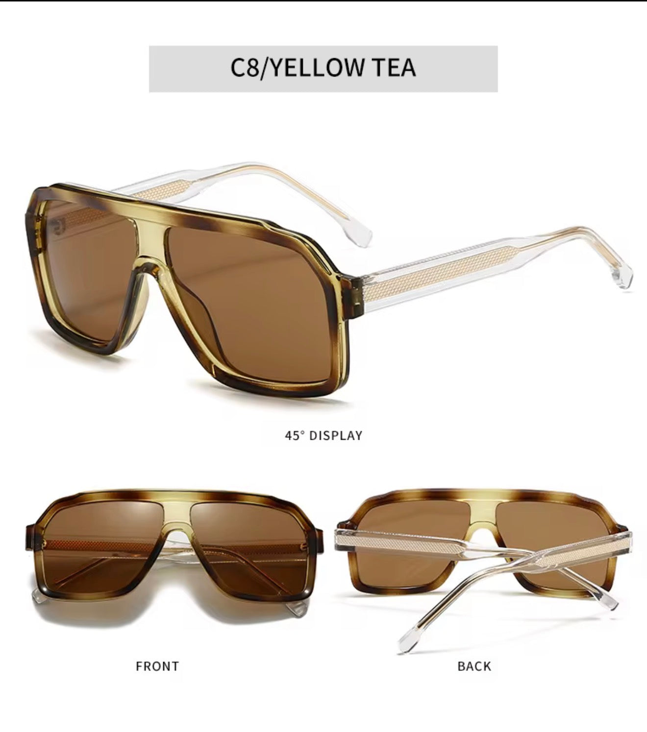 SQUARO Oversized Shield Sunglasses – Yellow Tea Gradient Lens, Square Flat-Top Frame, UV Protection