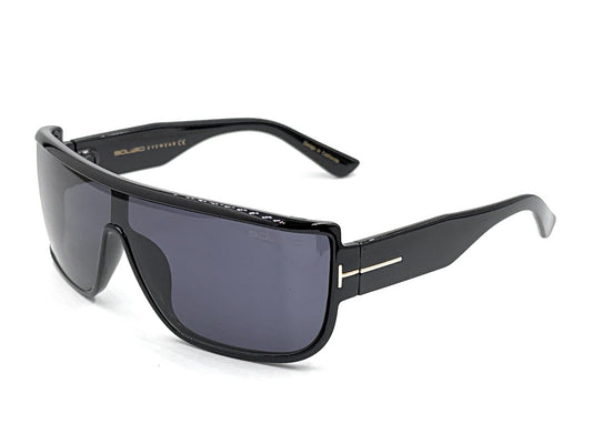 Squaro Bold Flat Top Shield Sunglasses - Black Frame with Smoke Gray Lenses Premium Quality Fashion Sunglasses – Black Frame with Gradient Gray Lenses | Classic Square Design SQ20251563