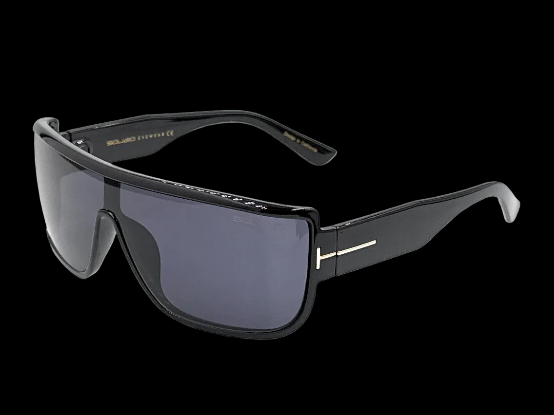 Squaro Bold Flat Top Shield Sunglasses - Black Frame with Smoke Gray Lenses Premium Quality Fashion Sunglasses – Black Frame with Gradient Gray Lenses | Classic Square Design SQ20251563