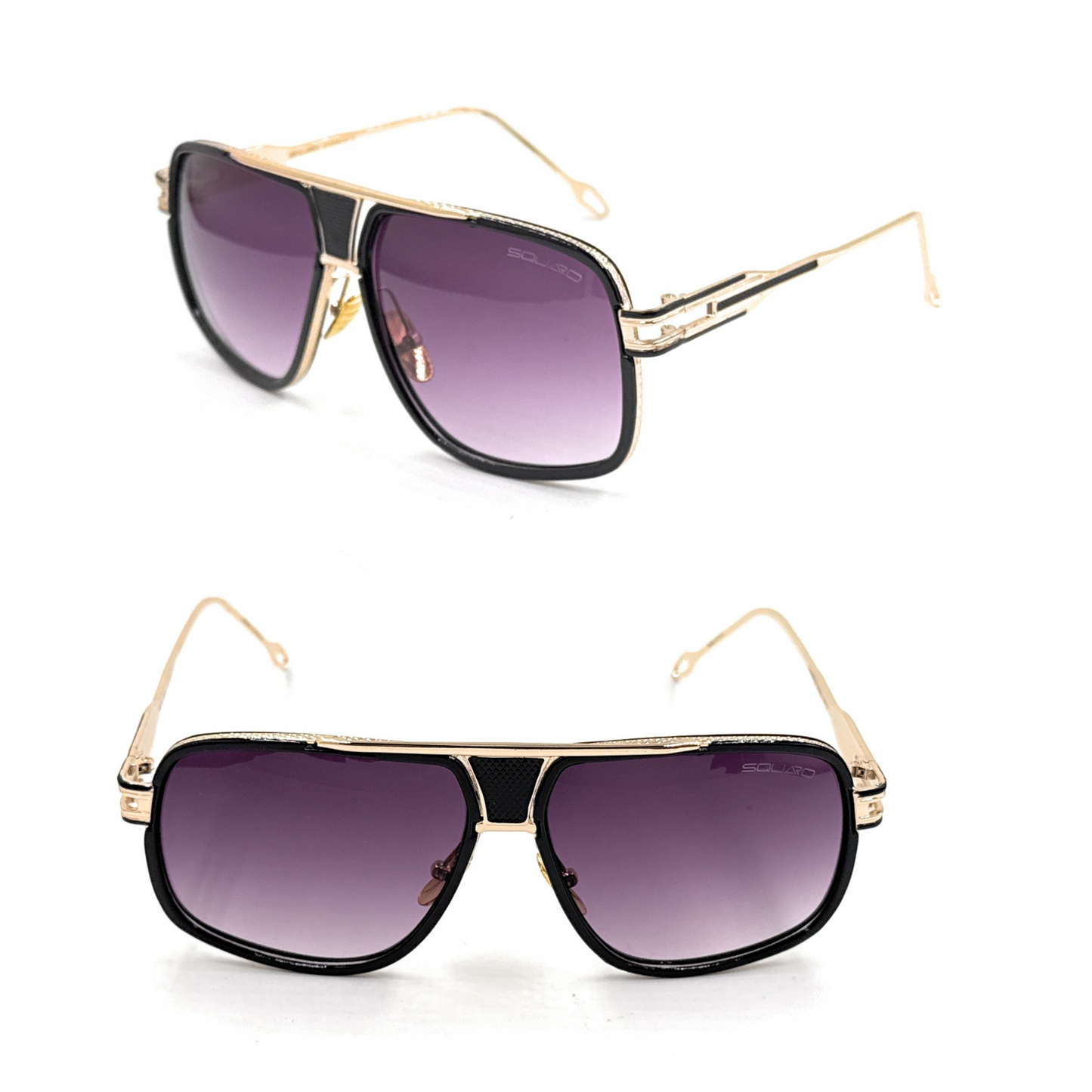 Squaro Plaid Accent Oversized Square Sunglasses –Black Frame with gold Gradient gray Lenses  Over size SQ20251571