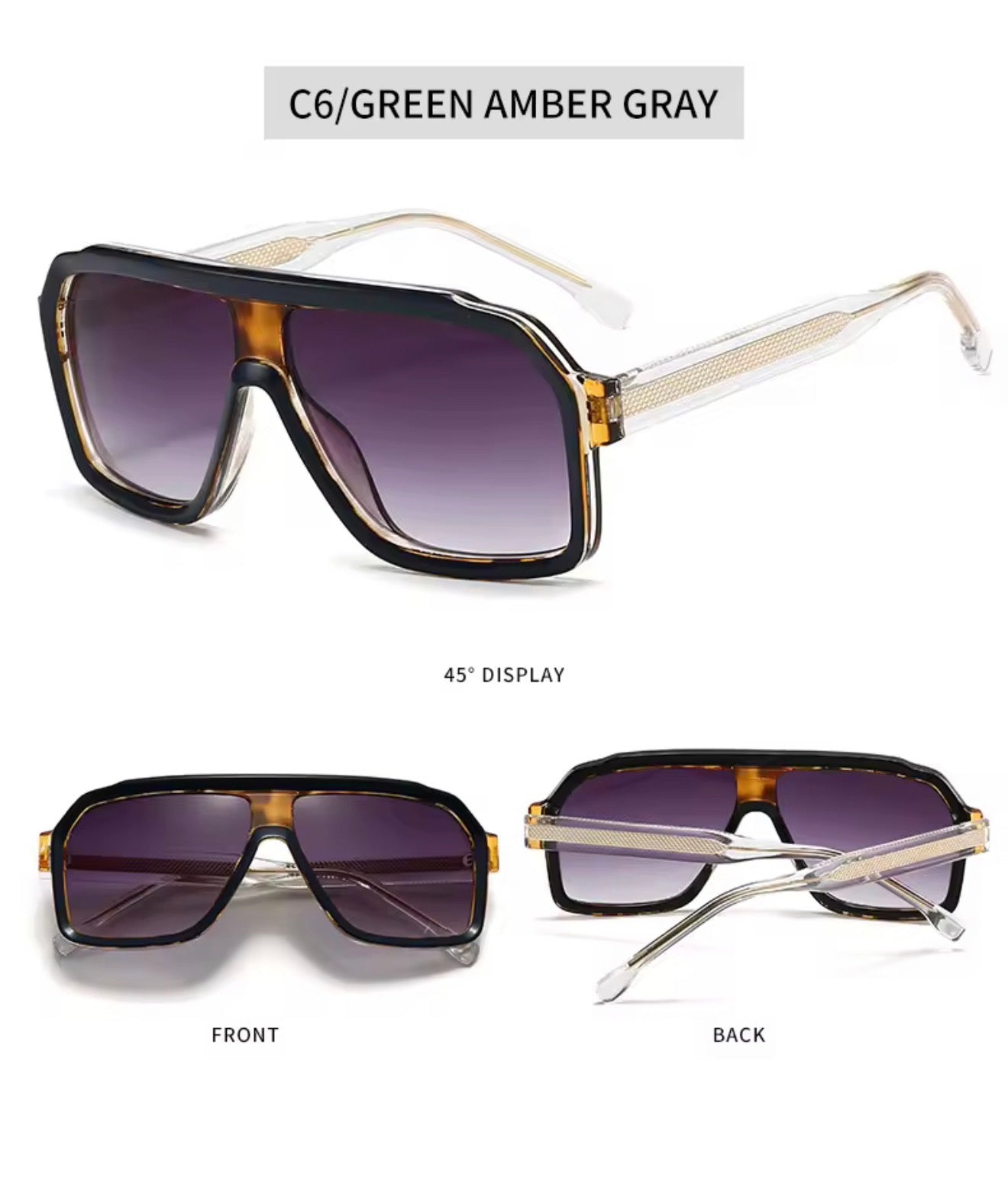 SQUARO Oversized Shield Sunglasses – Yellow Tea Gradient Lens, Square Flat-Top Frame, UV Protection