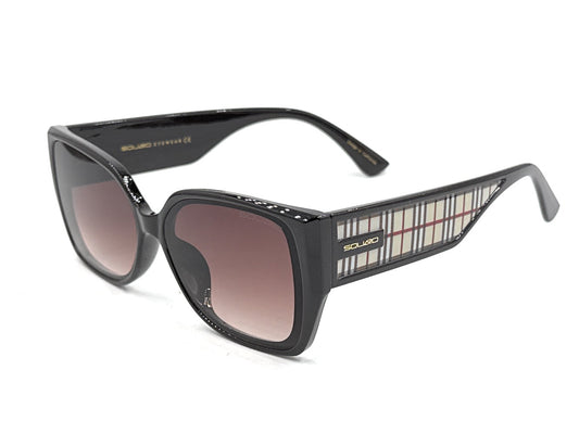Squaro Plaid Accent Oversized Square Sunglasses – Black Frame with Gradient Brown Lenses SQ20251557